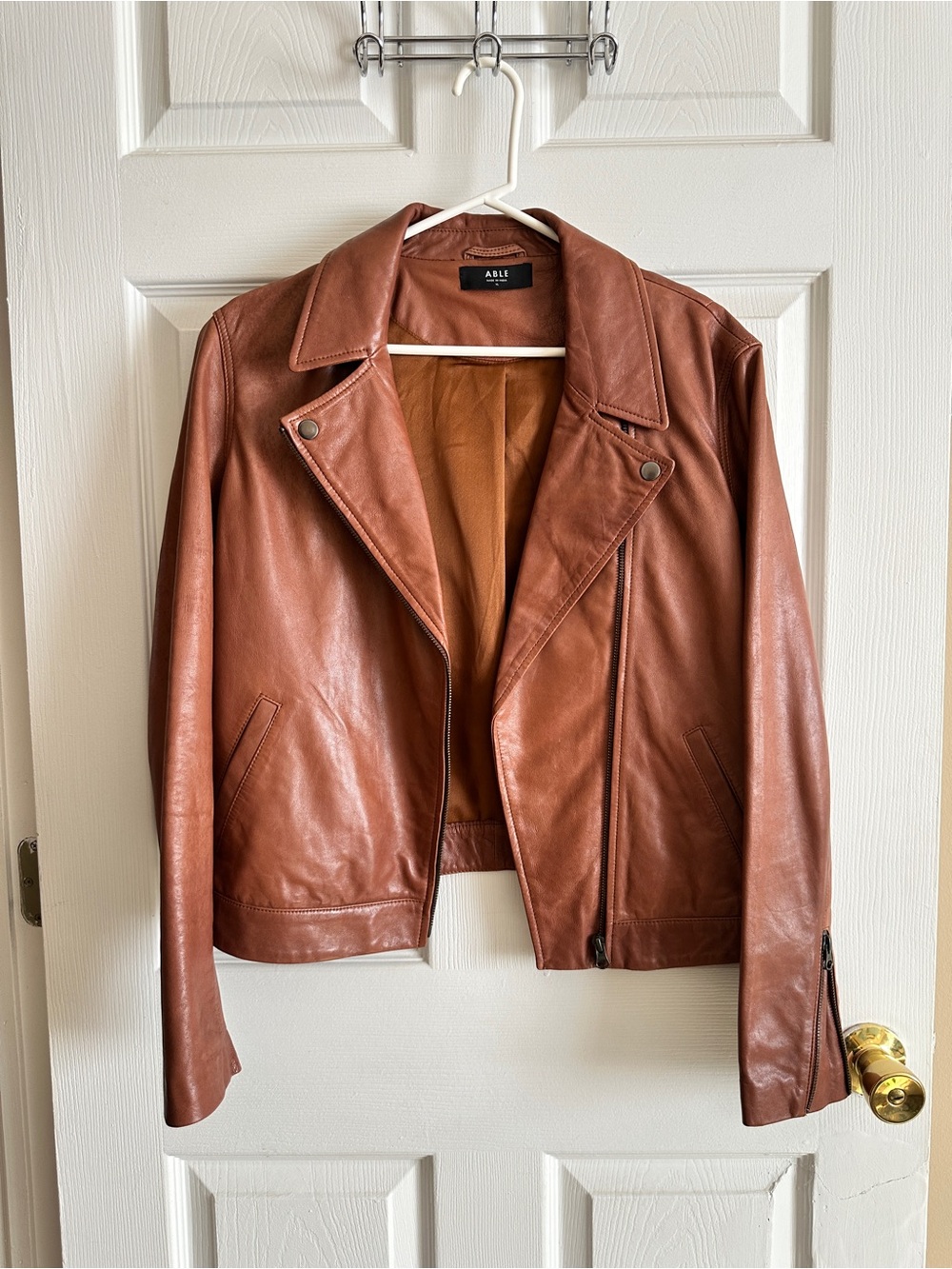 Able Leather Moto Jacket in Cognac Brown